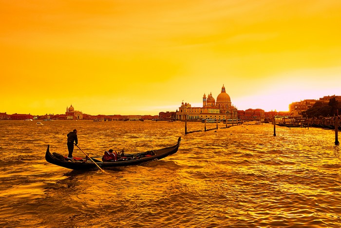 Gondola in Venice at sunset