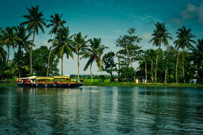 Houseboat on a river in Alappuzha, Kerala, India