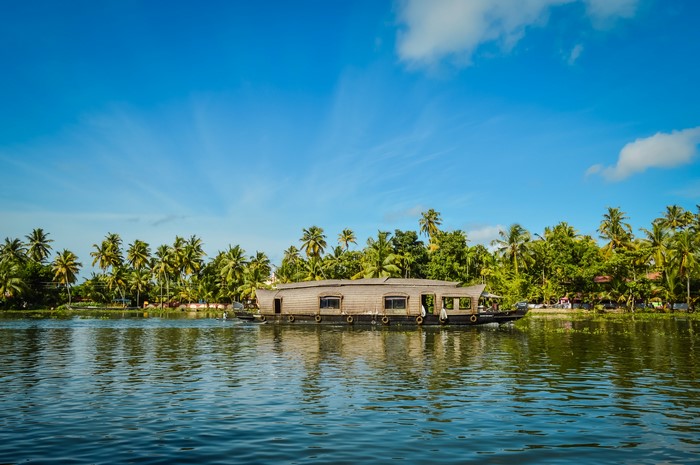 Houseboat on a river in Alappuzha, Kerala, India