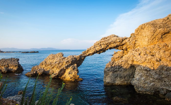 Natural rock arch over the sea at Costa Brava, Spain