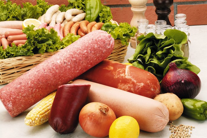 Meat products, sausages, vegetables, and spices