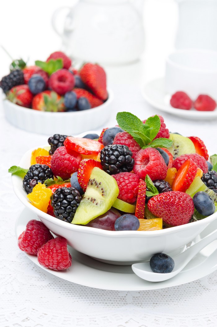 Fruit salad with berries and mint