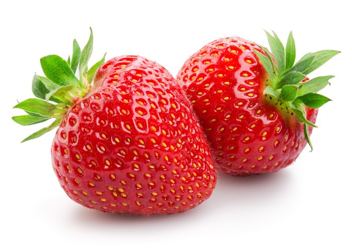 Two Strawberries on White Background