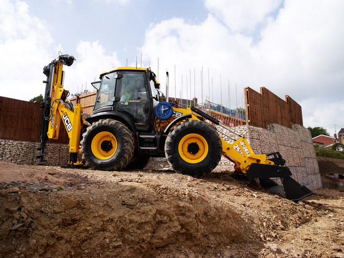 JCB 4CX PilingMaster Backhoe Loader at Construction Site