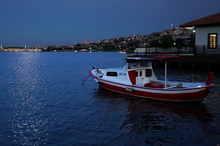 Boat on the water in Istanbul at dusk