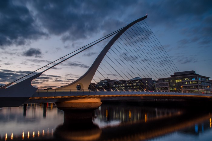 Samuel Beckett Bridge in Dublin, Ireland at Dusk