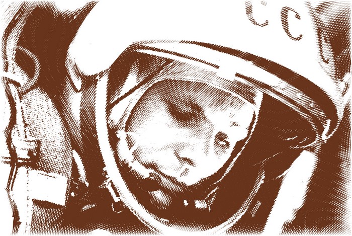 Yuri Gagarin in a Soviet space helmet