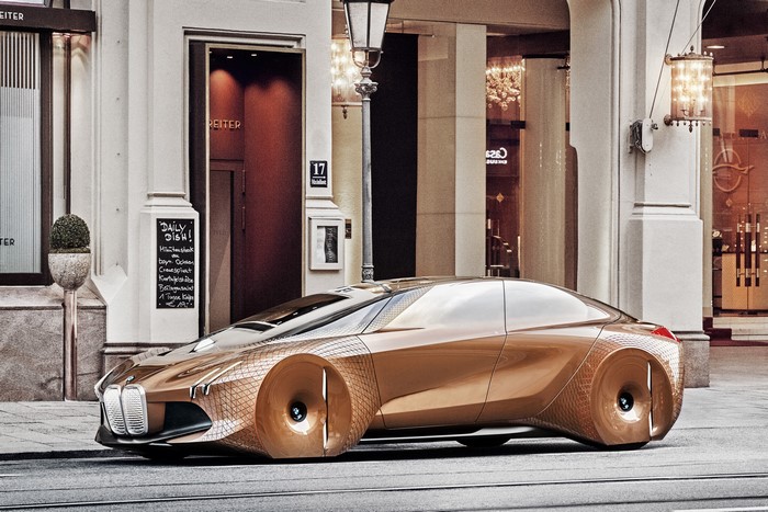 BMW Vision Next 100 concept car on a city street
