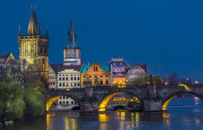 Charles Bridge in Prague at dusk
