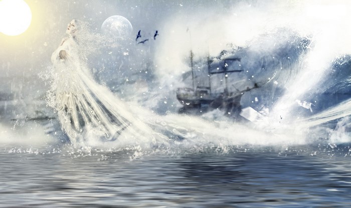 Queen of the Sea and a Ghost Ship in a Storm