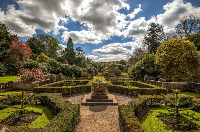 Formal Garden with Sculptural Elements and Pond