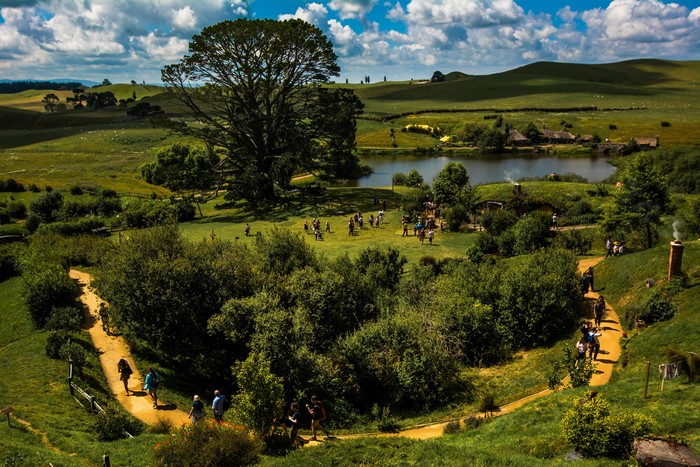 Matamata Hobbiton New Zealand with Pond and Trees