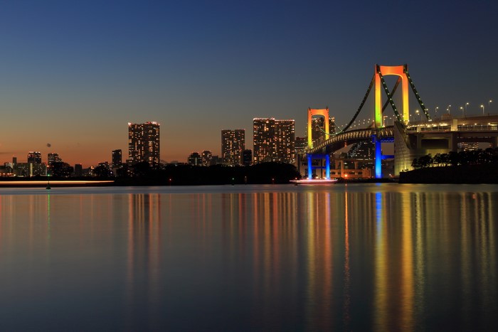 Rainbow Bridge and Tokyo Skyline at Night