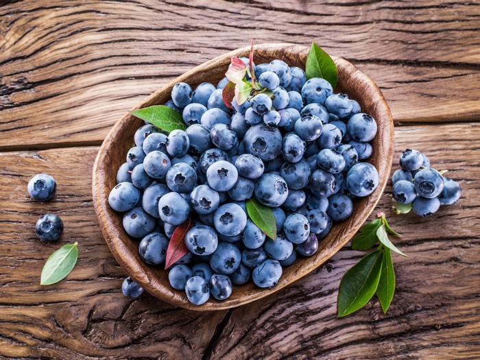 Blueberries in a wooden bowl
