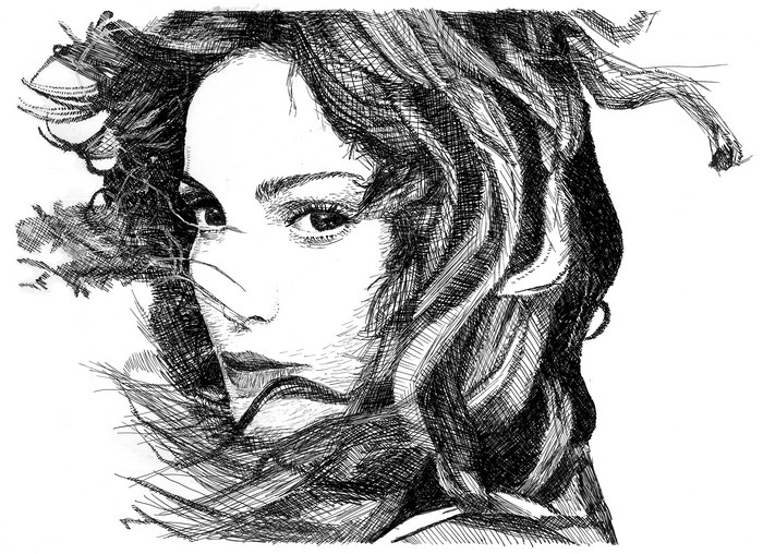Black and white sketch of a woman's face