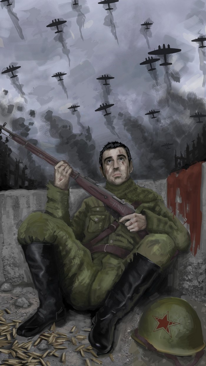Soldier with rifle during the Battle of Stalingrad