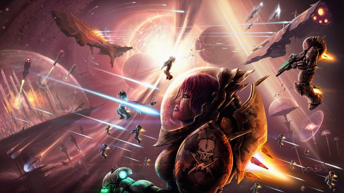 Space battle with warriors and ships