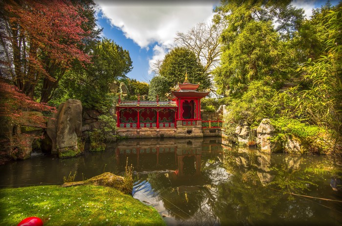 Pagoda by a pond in Staffordshire Moorlands, England