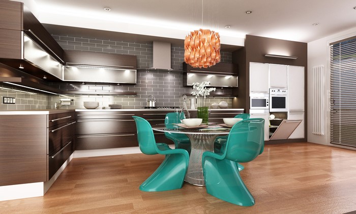 Modern kitchen with dining table and chairs