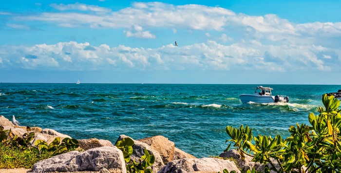 Motorboat on the ocean near Miami, Florida