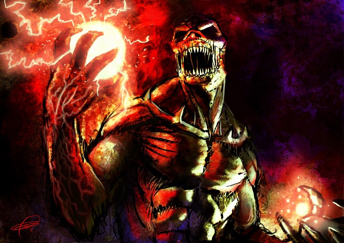Monster casting a magical spell with lightning