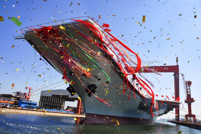 Type 001A Aircraft Carrier Launch with Confetti and Ribbons