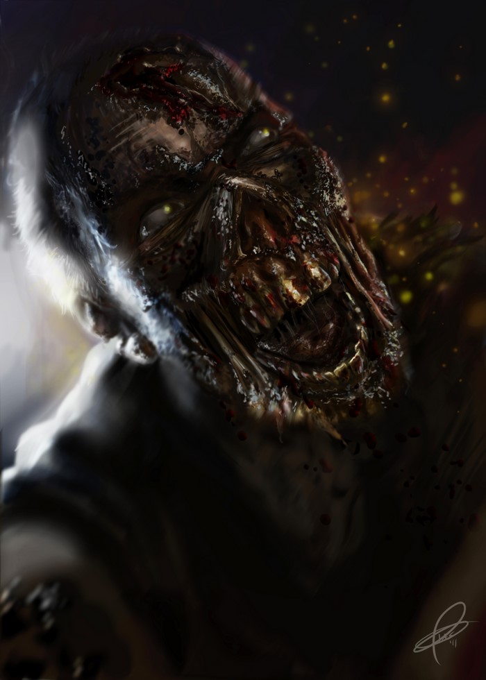Zombie screaming with glowing eyes
