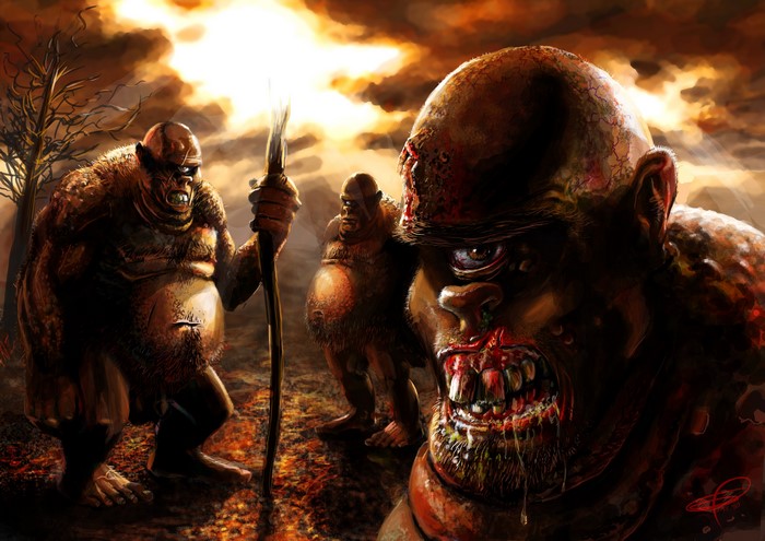Three Cyclops Monsters with a Staff