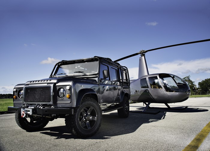 4K Land Rover Defender and Helicopter
