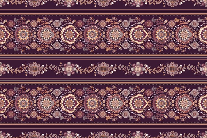 Seamless pattern with floral motifs and stripes