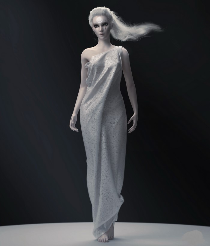 Diana from League of Legends in a white dress