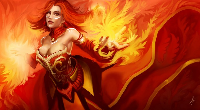 Lina from DOTA 2 casting fire magic