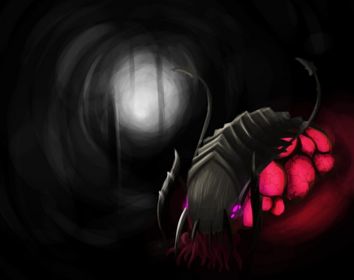 Infestor from StarCraft 2 in a dark cave