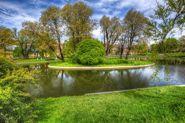 Yusupovsky Garden Pond with Trees in St. Petersburg, Russia