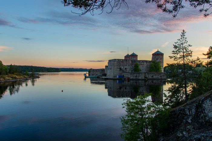 Olavinlinna Castle at sunset in Savonlinna, Finland