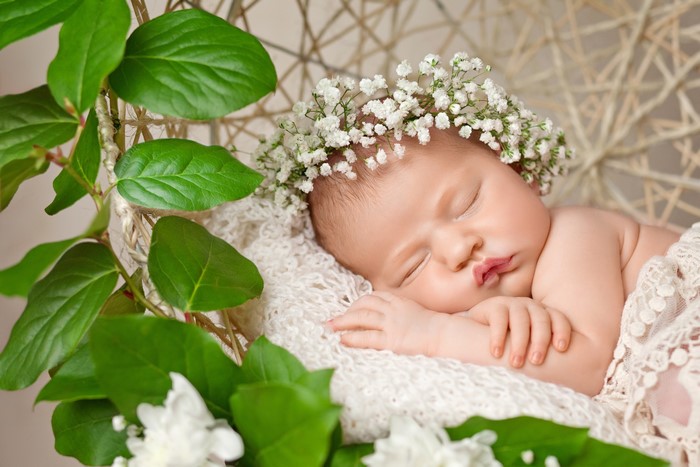 4K Newborn Baby Sleeping with Flower Crown