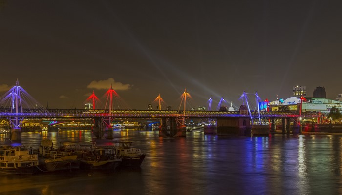 Golden Jubilee Bridge at Night in London, UK