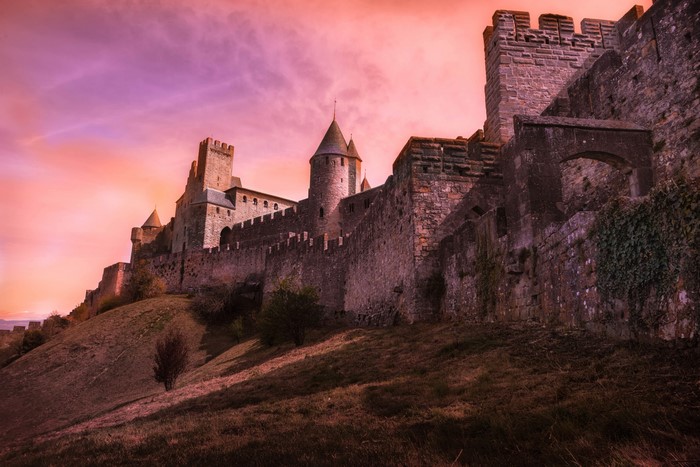 4K Carcassonne Fortress Wall in France