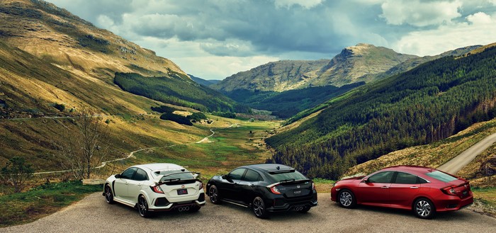 Three Honda Civics in a Mountain Valley