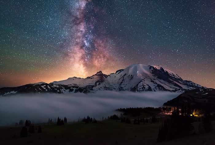 Mount Rainier under the Milky Way in Washington
