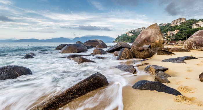 4K Brazil Coast with Waves and Stones