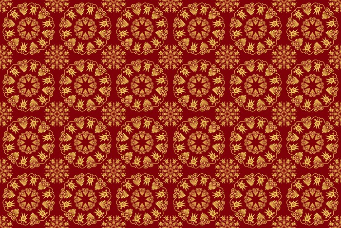 Red and gold circular floral pattern