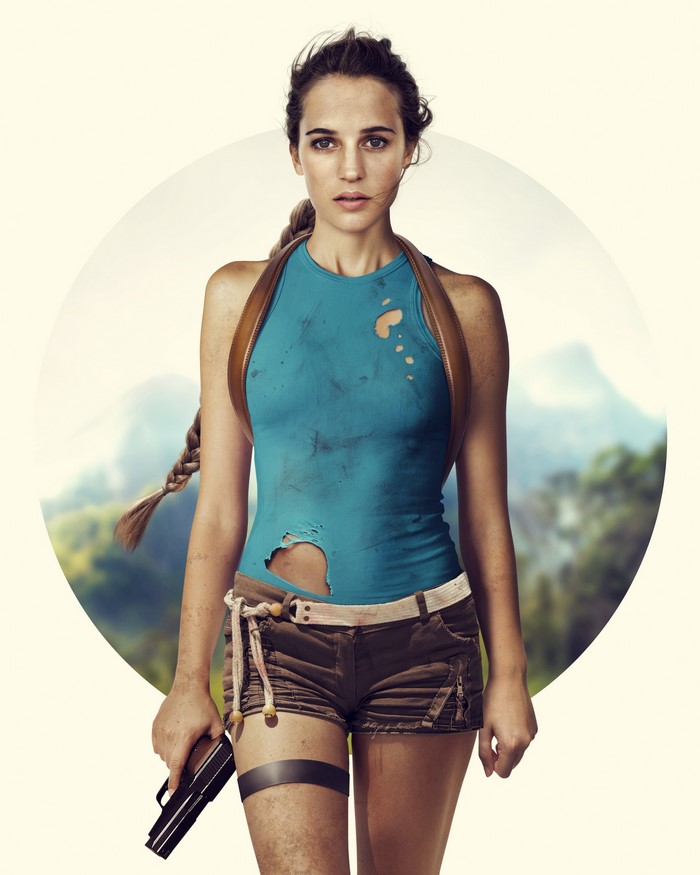 Lara Croft from Tomb Raider holding a pistol