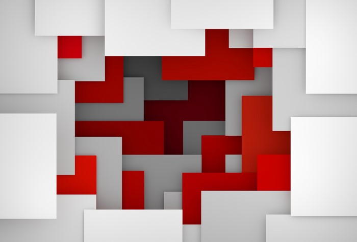 Abstract geometric composition with red and gray squares