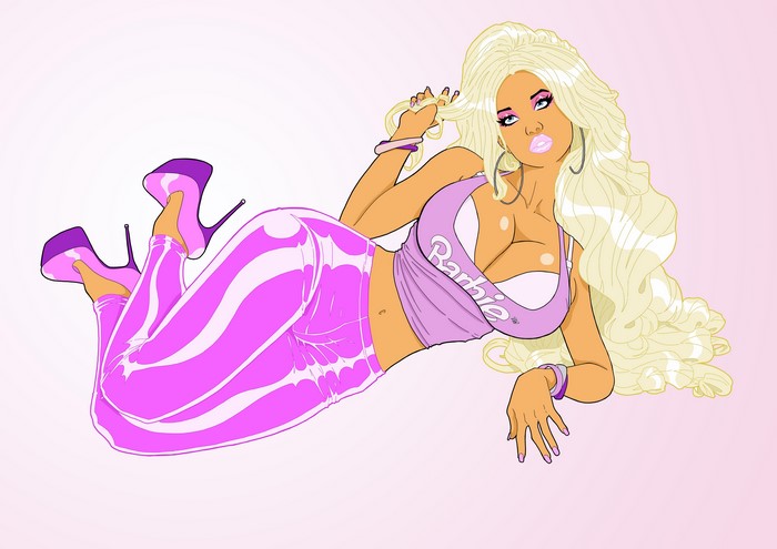 Blonde girl in Barbie outfit