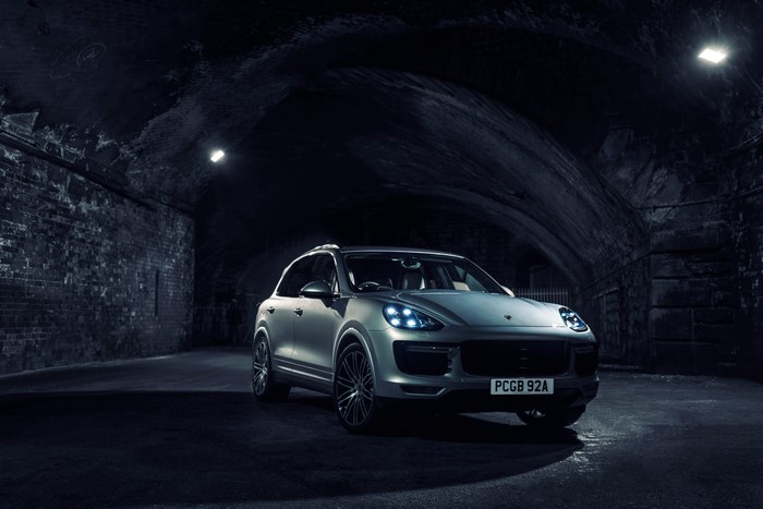 Porsche Cayenne Turbo S in a tunnel at night