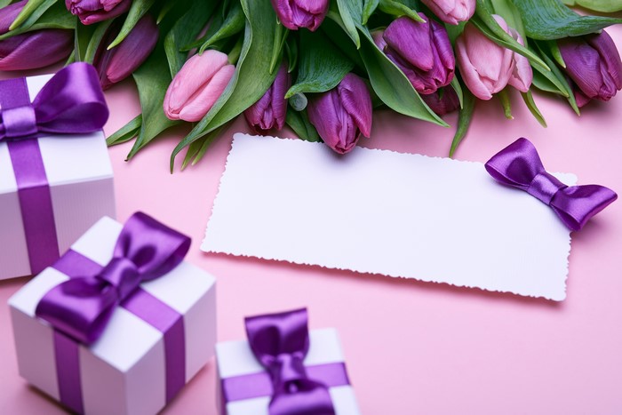 Tulips and Gifts with Greeting Card Template