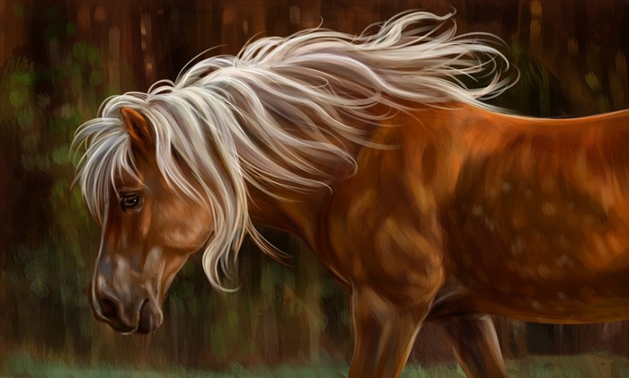 Brown Horse with White Mane Painting