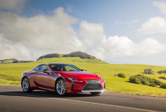 Red 2018 Lexus LC 500 on a road