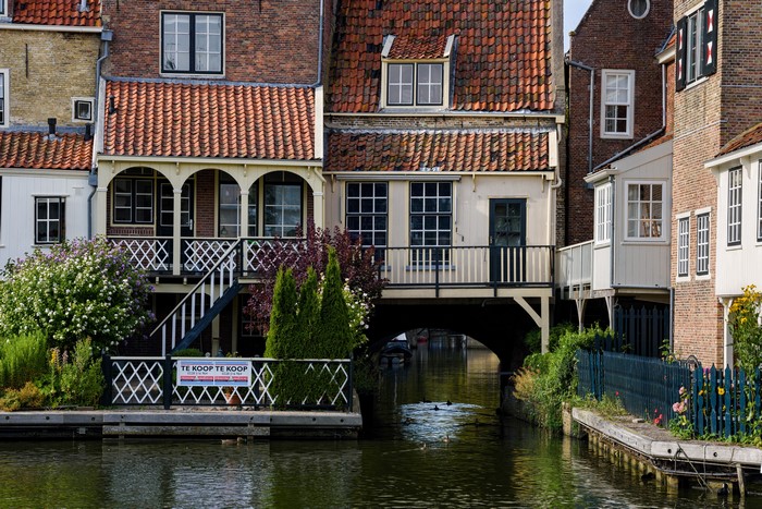 Houses along a canal in Enkhuizen, Netherlands